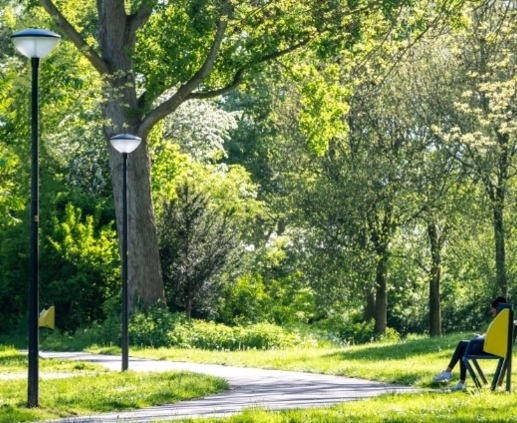Lightronics CEDER A2 armaturen langs een looppad in het Fabritiuspark in Heerhugowaard Lightronics CEDER A2 armaturen langs een looppad in het Fabritiuspark in Heerhugowaard