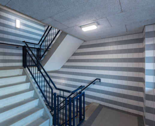 Lightronics WPV armaturen in het trappenhuis van een appartementencomplex aan de Perserij in Tiel